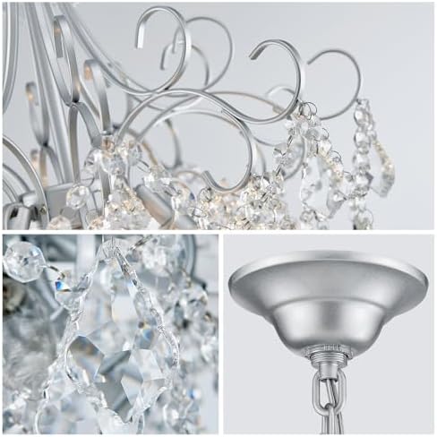 WUZUPS Crystal Chandelier 5-Light Pendant Ceiling Light Modern Lighting Fixture for Dining Room Hallway Bedroom Kitchen Bathroom, H 22.4" x W 18.3", E12 Base, Silver - Image 5