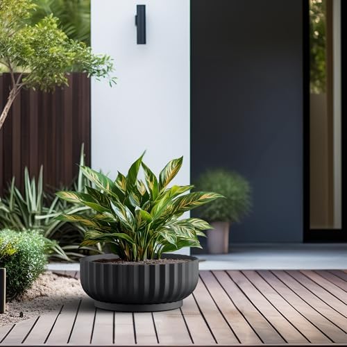Kante Large Round Shallow Black Concrete Planter 20.9" Dia, Outdoor - Image 5