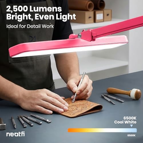 Neatfi XL 2,500 Lumens 30W LED Task Lamp for Manicure Table, Crafts, Workbench, Office – 22” Wide Shade Desk Light | Eye-Caring 6500K | 4-Level Brightness (Pink, Non-CCT with Clamp) - Image 6