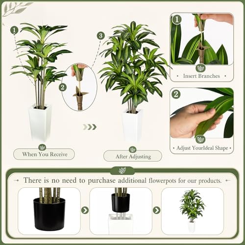 Artificial Dracaena Tree 5FT, Stable Multi-Trunk Fake Tree Indoor with White Tall Planter,Faux Silk Plant for Living Room Office Decor, UV Resistant Realistic Leaves - Image 7
