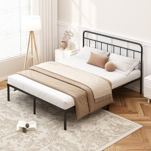 Kujielan 12 inches Queen Size Bed Frame with Minimalist Headboard, Black - Image 4