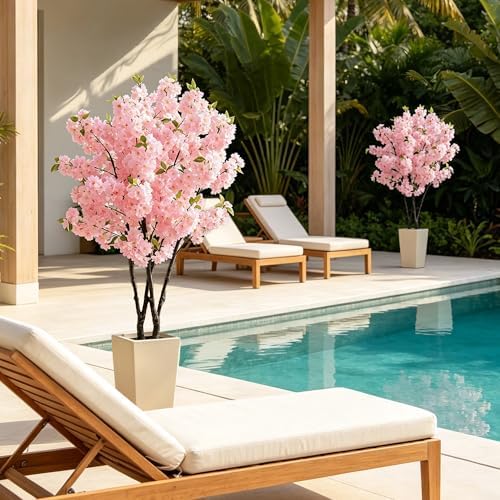BLOSMON Artificial Cherry Blossom Tree for Porch, 5ft, Pink, with Planter - Image 6