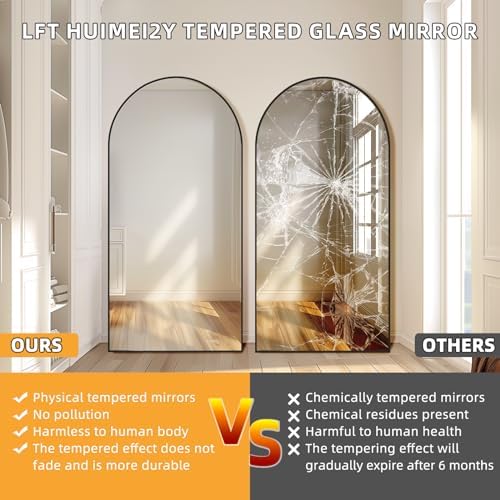 LFT HUIMEI2Y 76.4"x37" Arch Full Length Mirror, Black Floor Mirror - Image 4
