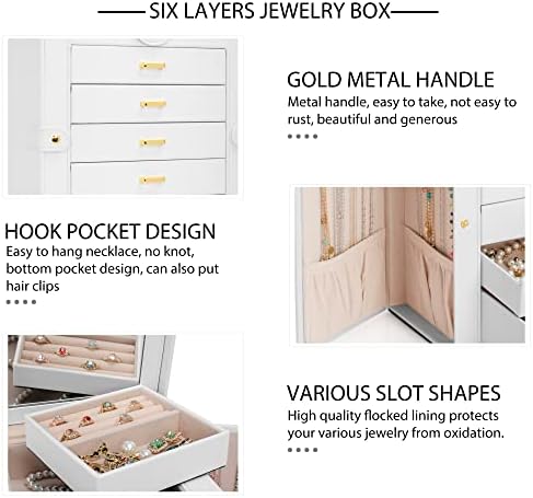 AKOZLIN 6-Tier Jewelry Box Organizer 5 Drawers Storage White Large - Image 7