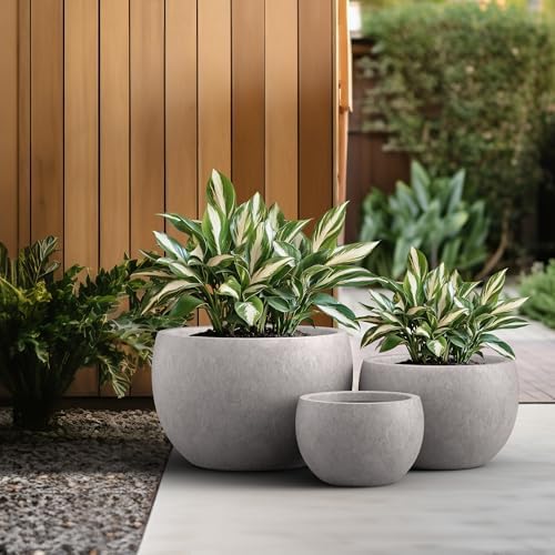 Kante Set of 3 CON Gray Concrete Bowl Planters 19.9" 15.7" 11.8" Dia - Image 5