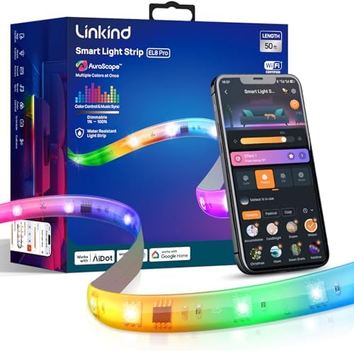 Linkind LED Strip Lights RGB 50ft, Smart Light Strip Work with Alexa and Google Home, App Control Music Sync Segmented Color Changing Led Lights for Bedroom Kitchen by Linkind