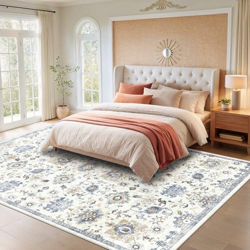 Amada 6x9 Washable Area Rug for Dining Room, Blue/White, Vintage Pattern - Image 3