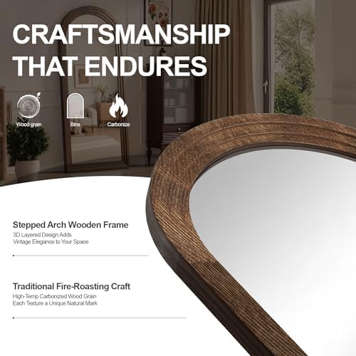 Delma Arched Full Length Mirror with Stand, 75x35 Brown Wood Floor Mirror - Image 4