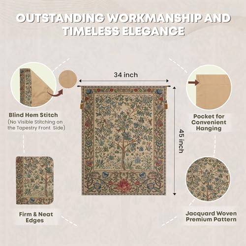 William Morris The Tree of Life Beige Tapestry Wall Hanging 45 x 34 in - Image 2