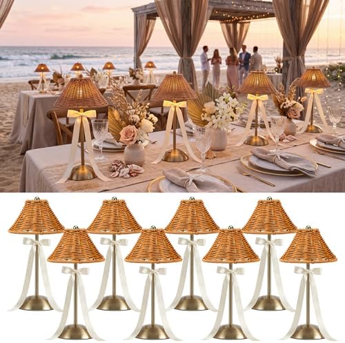 8 Pack Rattan Wicker Cordless Table Lamps LED Rechargeable by Unknown