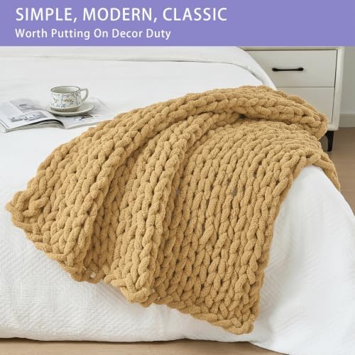 Bigacogo Chunky Knit Throw Blanket for Couch, 40x40 inches, Goldenrod - Image 3