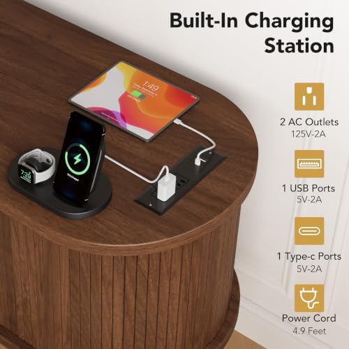 Decofy 69" Fluted TV Stand for TVs Up to 80" with Charging Station, Walnut - Image 5