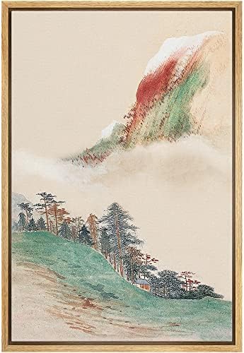 NWT Framed Canvas Print Wall Art Watercolor Pastel Mountain Trees Nature Wilderness Illustrations Modern Art Decorative Landscape Zen Colorful for Living Room, Bedroom, Office - 24"x36" Natural by NWT