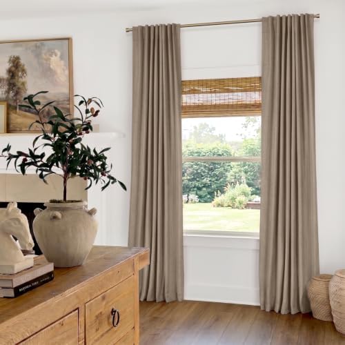 Faux Linen Total Blackout Curtains for Bedroom 84 Inch Long Copper Brown - Image 3
