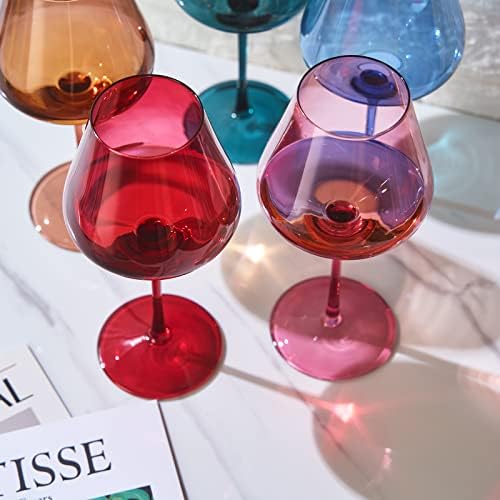 Khen Flower Blooms Colored Crystal Wine Glass Set of 5, Large 20 OZ Stemmed Glasses, Italian Style Tall Drinkware for Red & White Wine, Water, Dinner, Beautiful Gift Glassware - Image 6