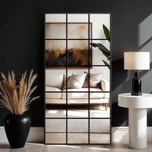 Full Length Mirror Window Pane, 28" x 55" Large Decorative Mirror, Black by Unknown