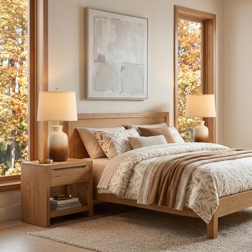 PoKat 24'' Farmhouse Handcrafted Table Lamp for Living Room, Rustic Ceramic Bedroom Lamps for Night Stands, Bedside Lamps with Soft Ombre Finish for Entryway Sideboard End Table (Beige and Brown) - Image 5
