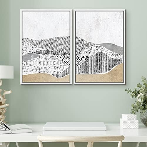 SIGNWIN Framed Canvas Print Wall Art Set Grunge Black & Brown Landscape Abstract Geometric Digital Art Minimalism Modern Art Decorative Boho for Living Room, Bedroom, Office - 24"" x36 x2 White - Image 2