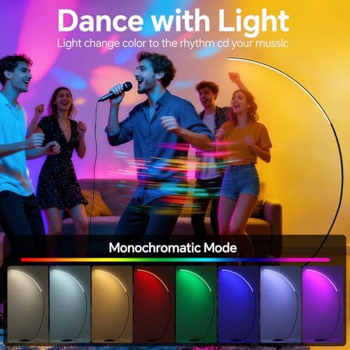 RGB Floor Lamp 68.9" Million Colors Changing Arc Floor Lamps with Remote & APP, 3 Temperatures LED Dimmable, DIY Mode, Dynamic Scene, Tall Standing Lamps for Living Room Bedroom Gaming Rooms（RGB） - Image 2
