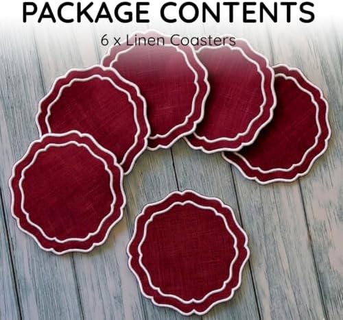 Linen Coasters for Drinks, Set of 6, 6 inch, Red - Image 2