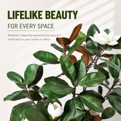 6ft Faux Magnolia Flower Tree Indoor Artificial White Floral Tree with Easy Plug-in Assembly, Realistic Large Fake Greenery Floor Plant for Modern Farmhouse Home Corner Office Decor - Image 5