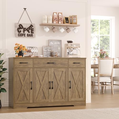 HOSTACK Kitchen Buffet Sideboard Storage Cabinet, Coffee Bar Cabinet, Brown - Image 2