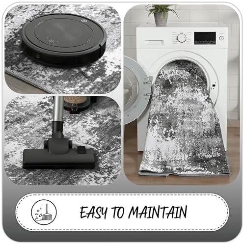 Grey 2x5 Washable Entryway Runner Rug Non Slip for Hallways Kitchen, Bathroom Rug Runners with Rubber Backing 5ft Long Carpet for Laundry Room, Low Pile Stain & Fade Resistant, Abstract Gray - Image 5
