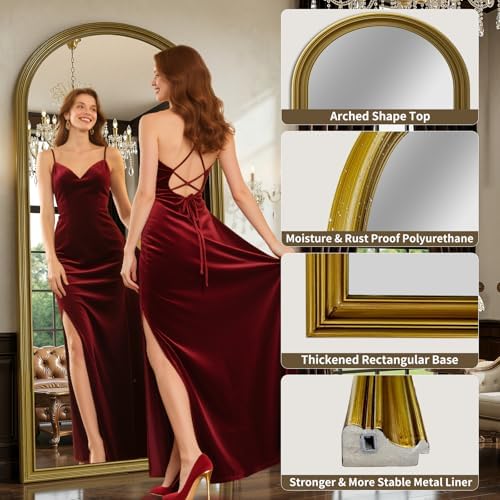 71"x32" Gold Ornate Antique Vintage Arched Full Length Mirror with Stand, Floor Standing Mirrors for Living Room Bedroom Entryway Cloakroom Outfit Check with Shatter-proof Nano Tempered Glass - Image 2