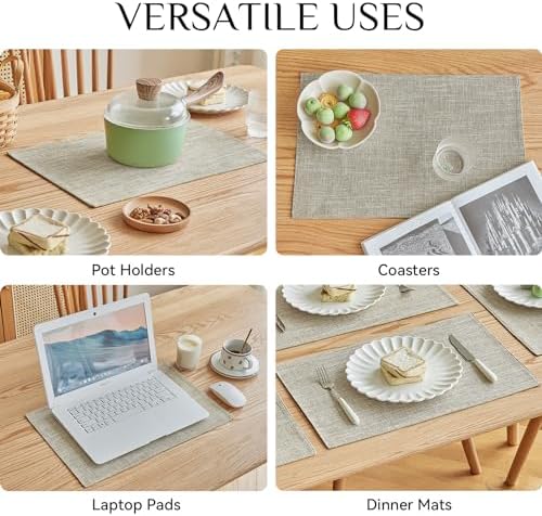 Softalker Faux Linen Cloth Placemats Set of 4-12 x 18 Inch, Beige - Image 6