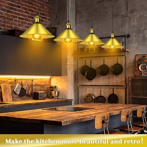 Retisee 6 Pcs Industrial Pendant Light, Vintage Metal E26 Base, Gold - Image 6