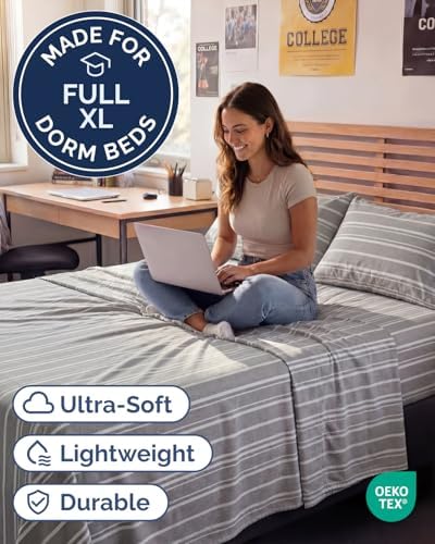 Full XL Sheets - 4 Piece Full XL Sheet Set - Soft & Cooling - Grey Stripes - Image 2