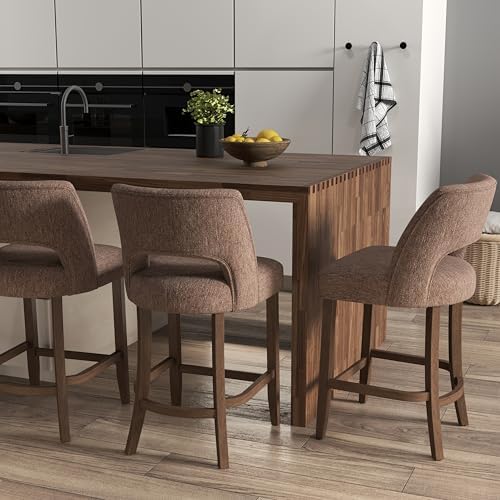 VKNOW Bar Stools Set of 4, 26" Fabric Counter Height Bar Stools, Brown - Image 4