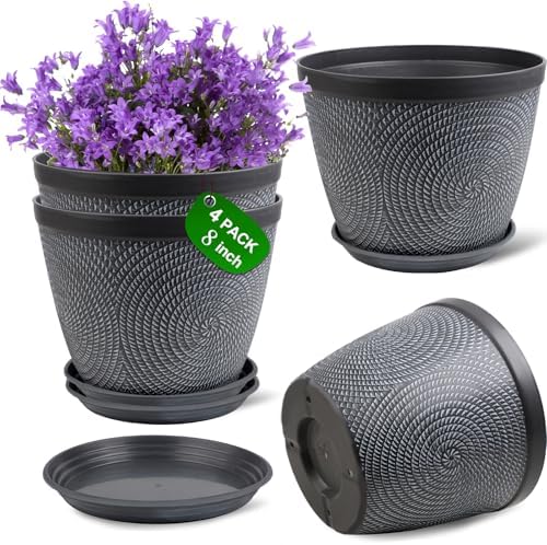 Quarut 4 Pack 8 Inch Flower Pots,Plastic Plant Pots with Drainage Hole&Tray by Quarut