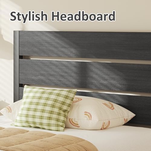Fluest Twin Bed Frame with Headboard and Footboard, Metal Twin Bed Frame with Under Bed Storage, All-Metal Support System, No Box Spring Needed, Easy Assembly,Rustic Grey - Image 3