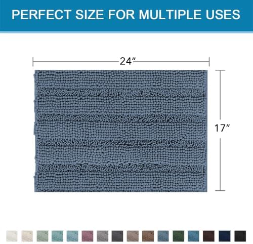 H.VERSAILTEX Bath Mats for Bathroom Non Slip Thick Chenille Striped Bath Rug Absorbent Fluffy Soft Shaggy Rugs Washable Dry Fast Plush Mats for Indoor, Bath Room, Tub - 17" x 24", Blue Indigo - Image 2