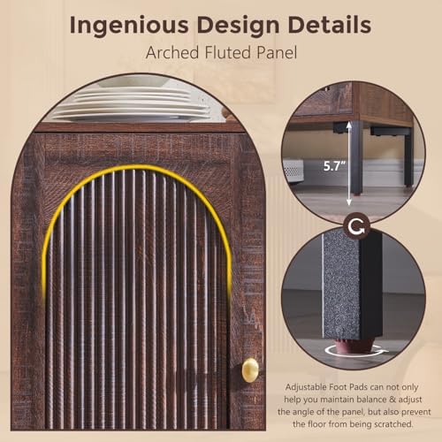 IFGET 61.75" W Modern Arched Sideboard Buffet Cabinet with Storage, Brown - Image 6
