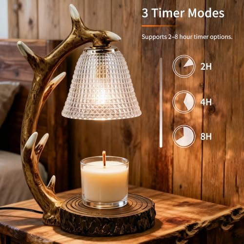 BAUSATZ Candle Warmer Lamp, Candle Light Warmer, Candle Lamp Warmer, Candle Warmer with Timer, Birthday Gifts (Resin Reindeer Antler Design) D - Image 3