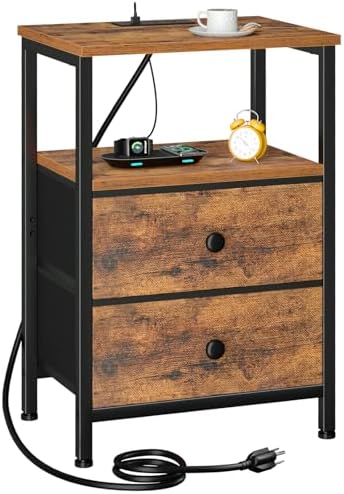 LOAKEKEL Night Stand, Small Nightstand with Charging Station by LOAKEKEL