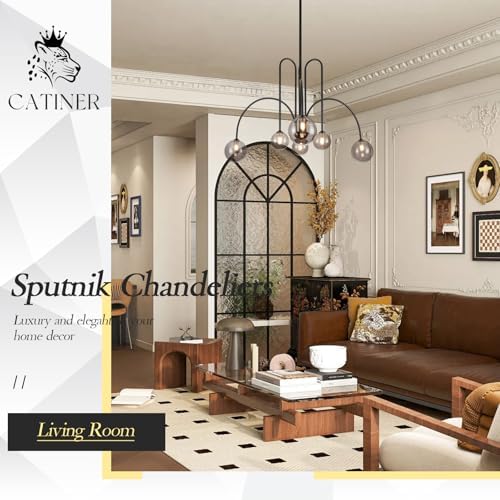 CATINER Modern 40" 6-Light Black Sputnik Chandelier with Smoke Glass Globe - Image 2