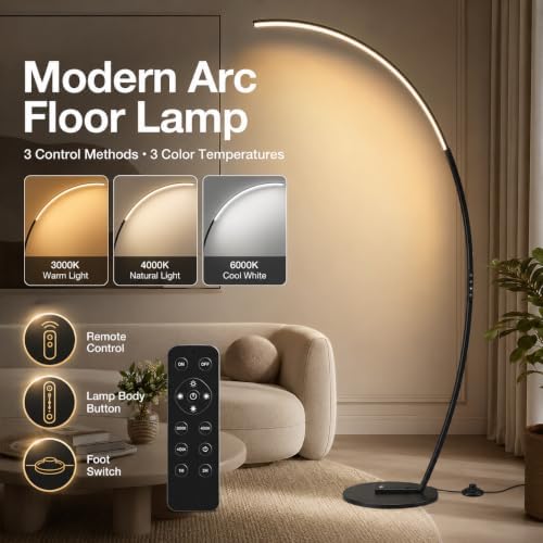 LED Floor Lamps for Living Room with 3 Color Temperatures, Super Bright 2500LM Arc Floor Lamps, Modern Standing Tall Lamp with Remote Control Reading Floor Lamp for Bedroom Office Classroom - Image 3