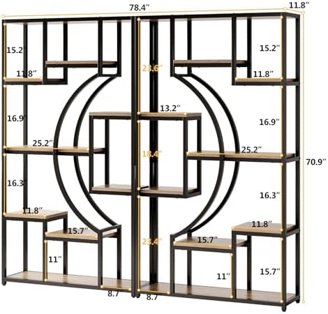 HolliWill 70.8" Tall Bookshelf Set of 2, 79" Wide Geometric Display Shelf with 18 Open Storage Shelves, Etagere Bookcase for Living Room, Office, Bedroom - Anti-Tip & Adjustable Feet - Image 2