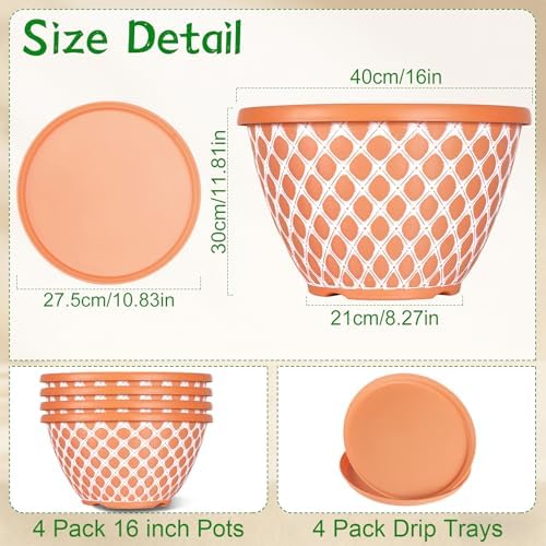 Nooulap 16 Inch Plant Pots, 4 Pack Large Flower Pots - Image 2