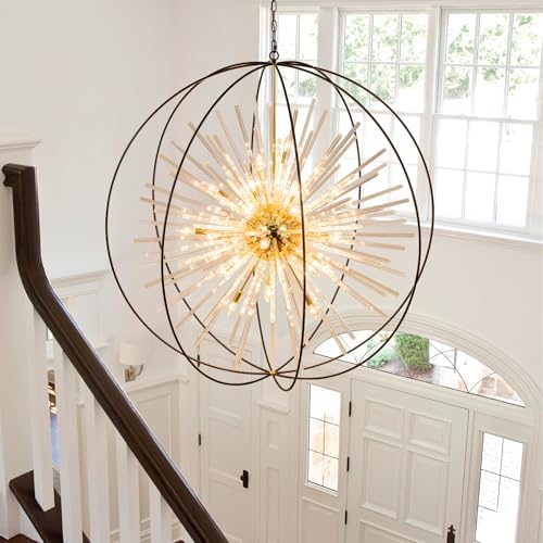 Vezzio Black and Gold Crystal Chandelier for High Ceiling Foyer Entryway - Image 4