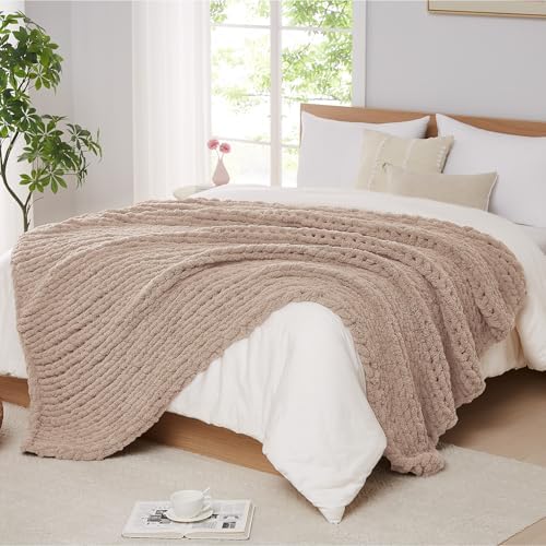 L'AGRATY Chunky Knit Throw Blanket for Couch, 50 x 60 Inches, Light Taupe by LAGRATY