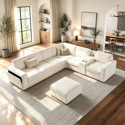 Vesgantti Modular 6-Seater Chenille L Shaped Sectional Sofa, Beige by Vesgantti