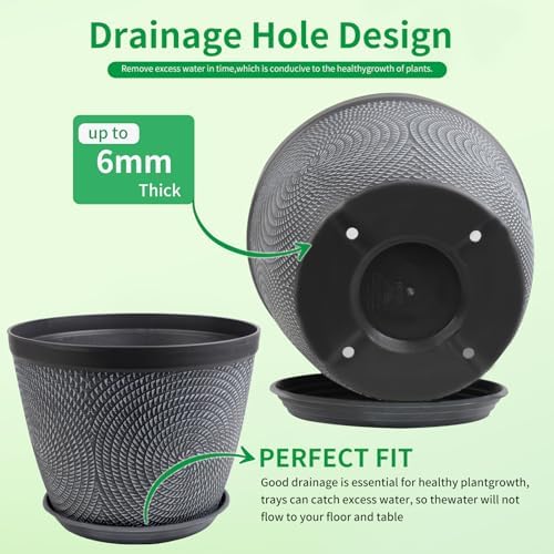 Quarut Large Planter Pot, Plastic Flower Pots with Drainage Hole & Saucer - Image 5