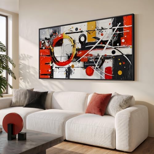 Large Framed Black White Gold Abstract Wall Art for Living Room, 60x30 In - Image 2