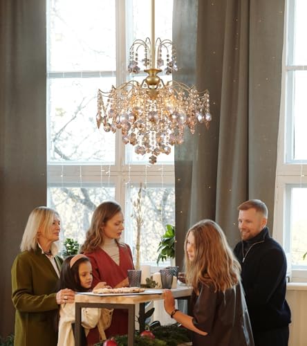 Q&S Modern Gold Crystal Chandelier Amber Crystal Pendant Light 6 Lights for Bedroom Dining Room Entryway Hallway Office Bathroom UL Listed - Image 2