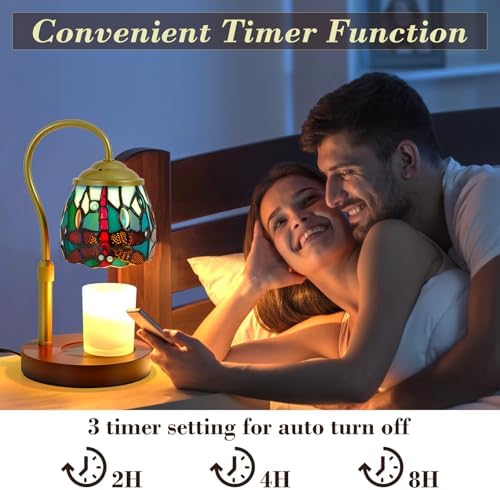 Candle Warmer Lamp Tiffany Style Dragonfly, with Timer Dimmer Adjustable Height, Stained Glass Candle Warmer Lamp with 2 Bulbs, Vintage Home Decor Gift, Wax Melt Warmer for Scented Jar Candles - Image 2