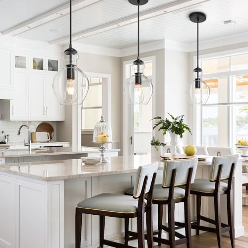 Black Clear Glass Pendant Lighting for Kitchen Island Entryway 7 Inch - Image 4